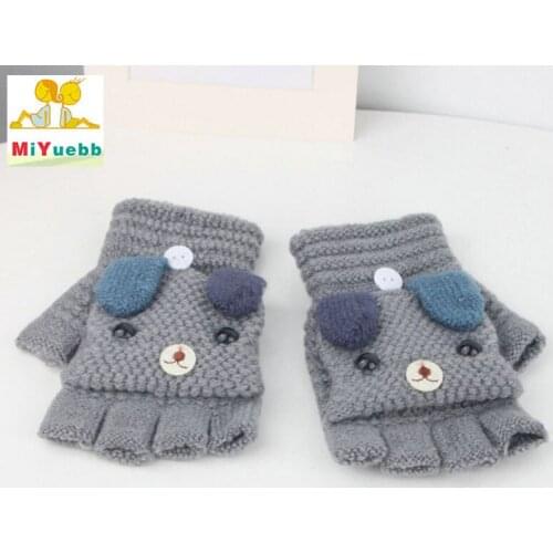 Hot child style Boy Girl Knit Gloves Winter Children kids 3-12 year old Warm Half finger Flip cover Gloves ST6
