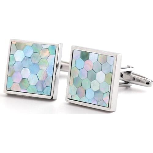 Square blue shell cufflinks shirts cufflinks men cufflinks cuff factory direct sale free shipping