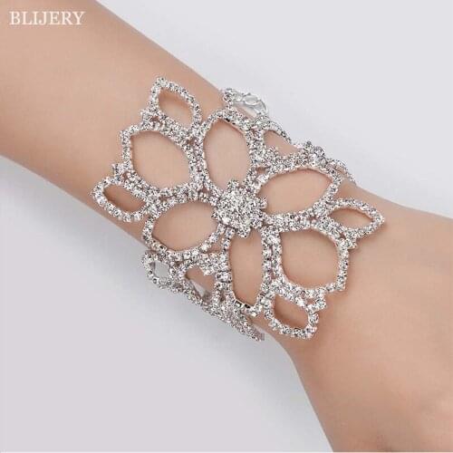 BLIJERY Sparkling Rhinestone Crystal Bracelets for Women Floral Bridal Bracelets/Arm Chain /Anklet Wedding Party Jewelry