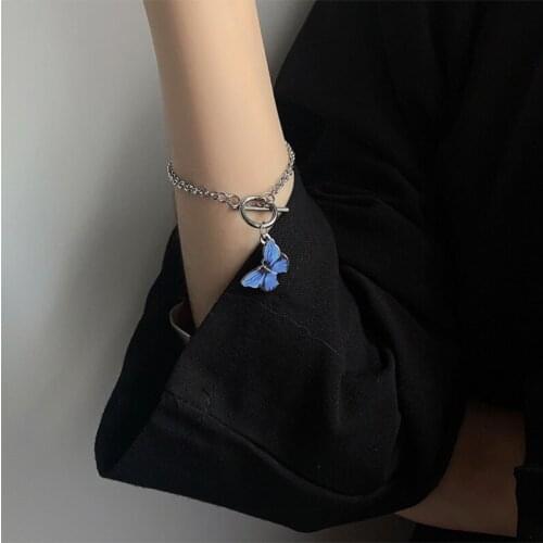 Ladies Butterfly Bracelet Simple Word Buckle Chain Adjustable Charm Blue Animal Bracelets Fashion Women Insect Jewelry Gifts