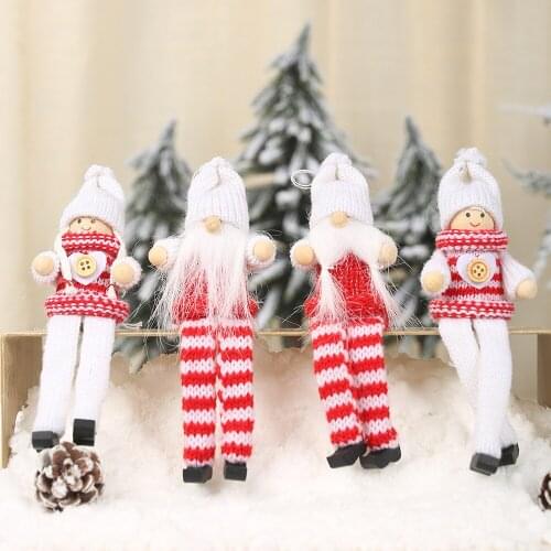 1pair Christmas Ornament Knit Long Leg Puppet Hanging Creative Doll Santa Claus Doll Hanging