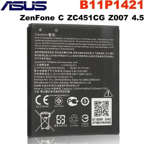 100% Original Battery ASUS B11P1421 For ZenFone C ZC451CG Z007 4.5 B11P1421 2100mAh Replacement High Capacity Battery