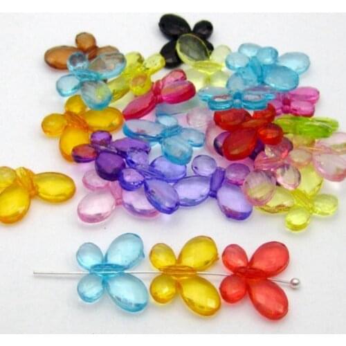 100 Mixed Colour Transparent Acrylic Faceted Butterfly Beads 17x13mm