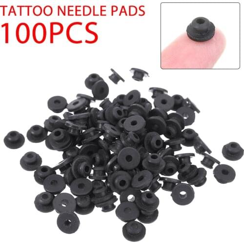 100pcs Black Tattoo Machine Needle Pad Rubber Tattoo Machine Needle Pad Mat Wear Resistant Grommets Needles Auxiliary Tools