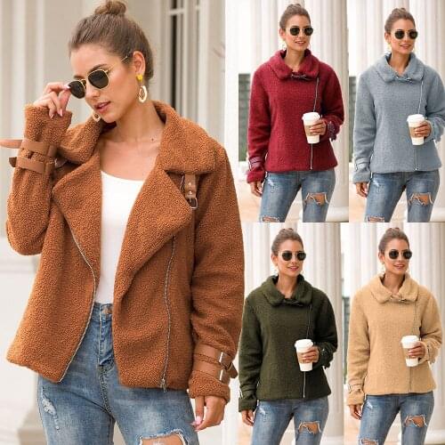2020 Warm Wool Jacket Coats Womens Fur Lapel Parka Plus Size Coats Ladies Winter Fashion Thicken Warm Zipper Casual Coats Parka