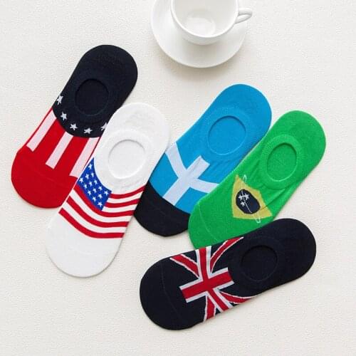 5 Pairs Happy Fashion Cotton Socks Spring Summer Men Invisible Socks Non-slip Silica Stripe Colorful Flag Boat Socks Meias