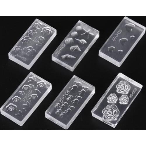 6Pcs/Set 3D Mini Flower Shell Conch Carving Acrylic Silicone Mold for DIY Nail Art Mould Template Jewelry Earrings Pendant