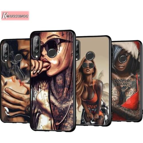Sexy Sleeve Tattoo Girl Anti-Fall Phone Case for Huawei P30 P20 P40 Lite E Pro P Smart Z Plus 2019 P10 P9 Lite Back Cover