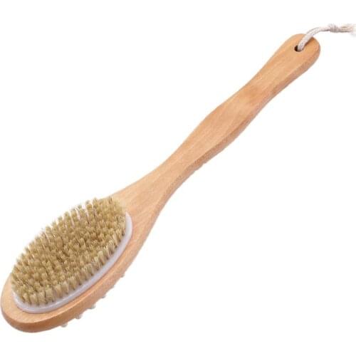 Wood Body Brush for Back Scrub Boar Bristle Shower Brushes Scrubber with Long Handle Exfoliate Skin and Cellulite