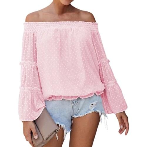 EFINNY 2021 Off-should Shirt Blouse Summer Long Sleeve Ladies Shirt Casual Women Chifiion Tops Black/Pink/Green