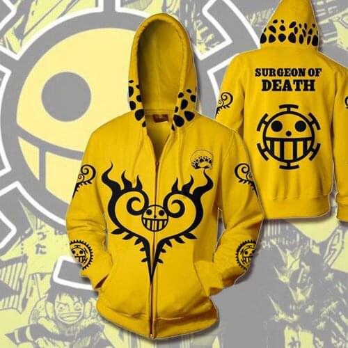 2020 Hot Anime One Piece Hoodies 3D Print zipper Sweatshirt death doctor Law logo Outfit Casual Outerwear men women coat jacket