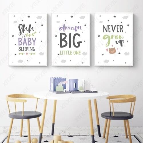 Art Alphabet Poster Canvas Painting Dream Baby Good Night Wallpaper Motivational Craft Picture Print for Kids Room Decoration