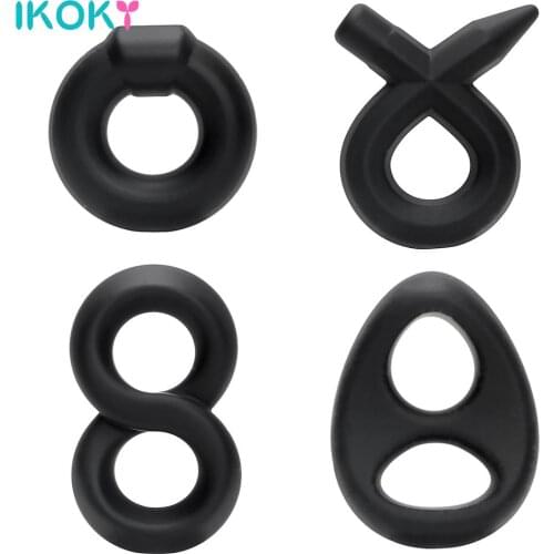 IKOKY Cock Ring Penis Ring Cockring Soft Flexible Silicone Sex Toys For Men Male Adult Products Delay Ejaculation 4 Types