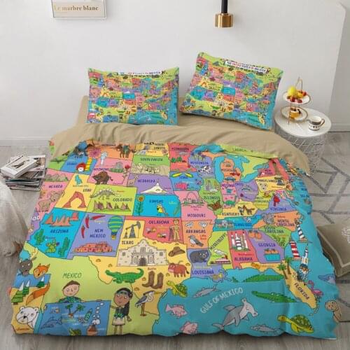 Kids Bedding Set for baby cartoon Bed linen set for home duvet cover pillowcase family sets Euro 200*220 map