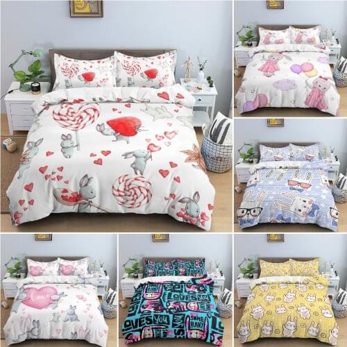 Rabbit Bunny Bedding Sets Duvet Cover Set for Boy Girl Kid Adult King Queen Twin Comforter Covers With Pillowcase Home Textile