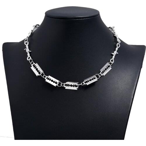 Fashion Razor Blade Pendant Wire Brambles Iron Thorns Choker Necklace for women men Punk Neck Chain Hip Hop Rock Collar collier
