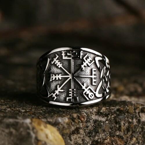 Viking Celtic Knot Rings for Men Retro Compass Runic Biker Jewelry Dropshipping Gift