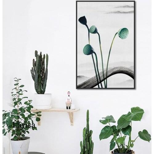 Green Plant Lotus Wall Art Canvas Painting Photo Nordic Style Simple Realistic Poster and Prints Picture for Home Decoration