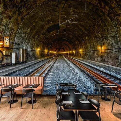 Colomac Custom Retro Industrial Style Creative Tunnel Background Wallpaper Bar 3D Space Extension Mural Room Decor Drop Shopping