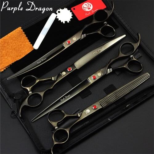 Dog Scissors 7" 8" Purple Dragon JP 440C Pet Scissors Straight Shears Thinning Shears Curved Shears Pet Grooming Scissors Z3005