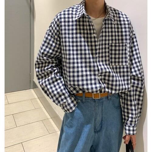 Autumn Cotton Plaid Shirt Mens Fashion Retro Casual Shirt Men Korean Loose Dress Shirts Mens Long-sleeved Shirt S-2XL