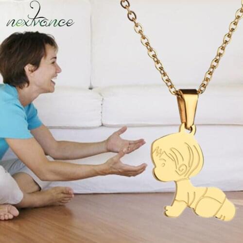 Nextvance Baby Boy Girl Pendant Necklace Cartoon Figure Link Chain Necklaces for Parent Kids Children Stainless Steel Collar