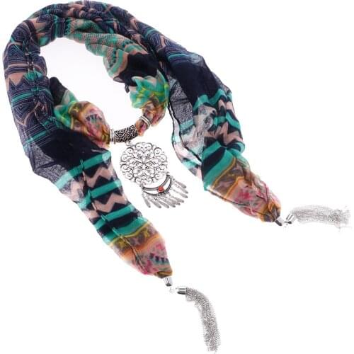 Pendant Necklace Jewelry With Radiant Scarf Pattern Multicolored Woman Accessory