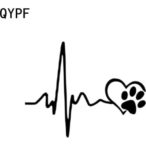 QYPF 14CM*11CM Fashion Heartbeat Lifeline And Paw Cat Dog Heart love Vinyl Car Sticker Decoration Decal C15-0657
