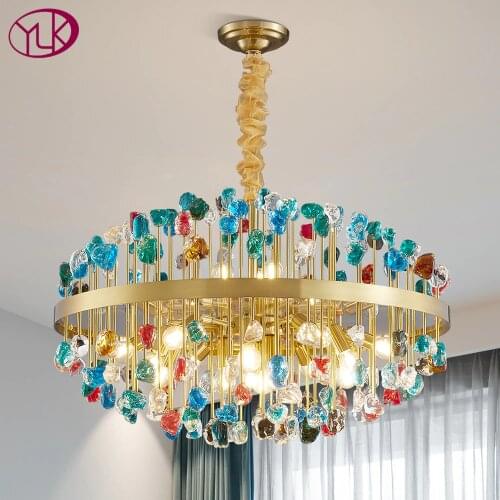 Luxury modern crystal chandelier for living room gold home decoration colorful cristal lamp dining room chain lighting fixture
