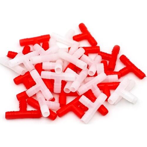 100Pcs Plastic Tee Tube Connector 8mm Rabbit Chicken Quail Doves Pet Nipple Drinker Pipe for Garden Farm Animal Drinker Supplies