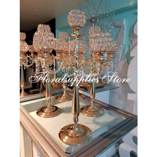 Wedding gold Silver 5 arms Crystal Candelabra Metal Candle Holders wedding Centerpiece Candlestick event party candelabrum