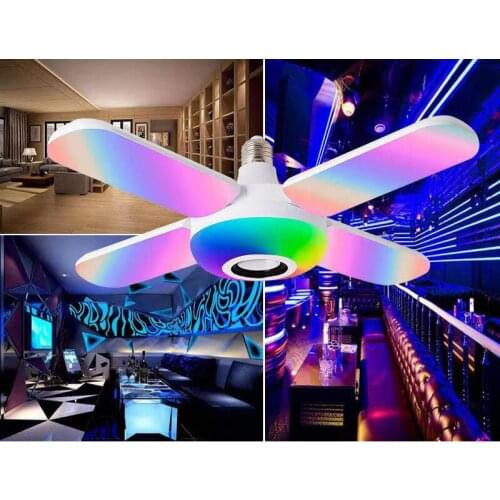 E27 LED Bulb Fan Blade Bluetooth Speaker AC85-265V 32W Foldable Led Light Bulb For Home Ceiling Light With Remote Controller