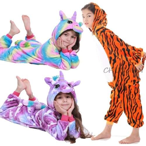 Boys Winter Warm Pajamas Kids Pyjama Licorne New Animal Costume Animal Pajama Girls Unicorn Rainbow Star Pijamas For 4-14Years