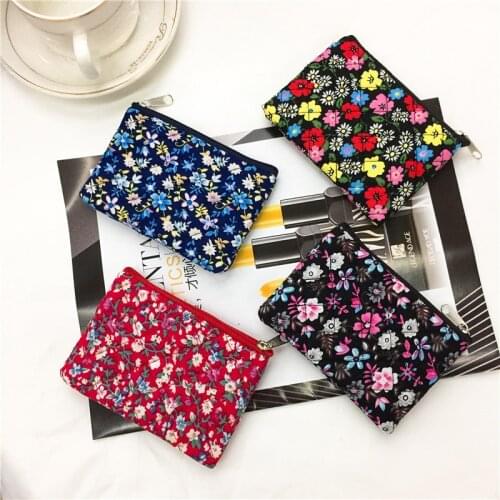 Floral Fabric Female Coin Purse Women Card Wallet Fashion Zipper Small Pouch Cute Princess Mini Bags Simple Womens Coin Holder
