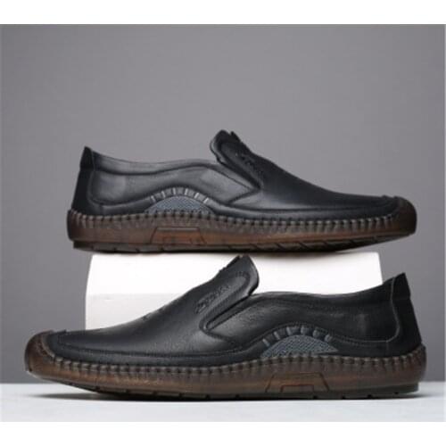 Big Foot Genuine Leather For Mens Breathable Trendy Soft-Soled Large Size Casual business affairs shose Black Brown Summer