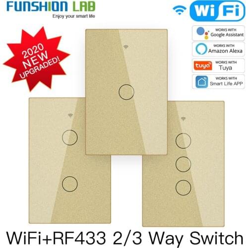 Smart Wifi+RF Glass Panel Switch Smart Life/Tuya App Multi-Control Voice Control with Alexa Google Home US 1/2/3 Gang