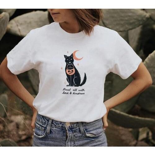 Treat all with love & kindness T-shirt pumpkin lantern graphic tee halloween shirt women casual grunge aesthetic art tee tops
