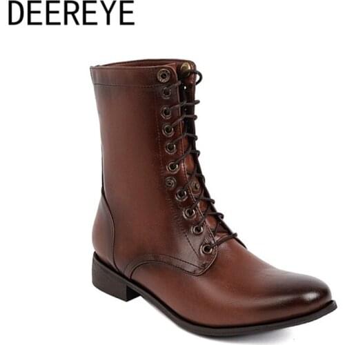 New Arrival Winter Retro Laces Women Short Plush Ankle Combat Chelsea Knight Boots Round Toe Shoes Zapatos De Mujer Size 38-48