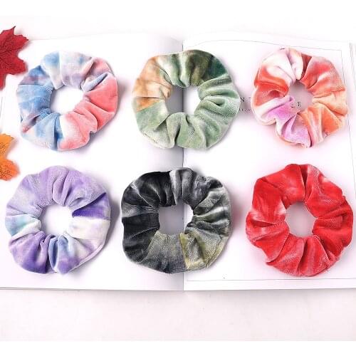 Hot New Pattern Korean Fashion Women Schrunchies Rainbow Christmas Scrunchies Girls Fluffy Skranchy Winter Velvet Hair Ties