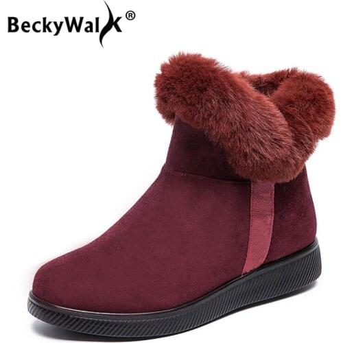 2021 Women Snow Boots Warm Fur Plush Winter Ankle Boot Women Platform Shoes Faux Suede Zip Shoes Female botas de mujer WSH3720