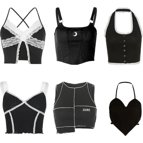 Black Corset Top Sexy Cute Spaghetti Strap Crop Top 2021 Fashion High Street Summer Women Cami Top 90s Y2k Aesthetic Camisole