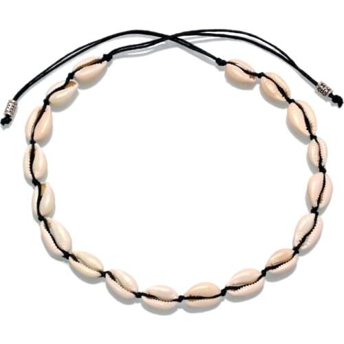 White Cowrie Seashell Black Waxed String Detail Choker Women Girl 2020 New Fashion Summer Chic Beach Surf Shells Necklace Gift