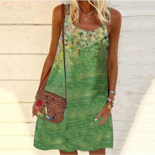 Womens Dresses Summer Sleeveless Printed Spaghetti Strap Mini Dress Bohemia Beach Casual Dress Plus Size Sundress Vestidos
