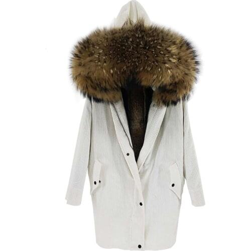 Winter jacket loose coat pie overcoming fur wool liner hooded fashion luxury casual raccoon fur collar corduroy coat