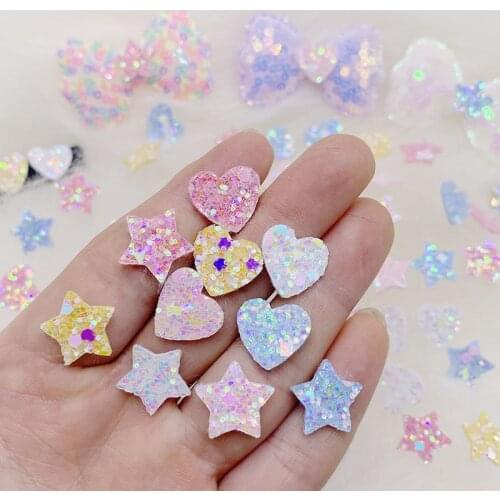 100Pcs 1.5cm Glitter mini star and heart Applique Cloth Padded Patches for Clothes Headwear Hairpin Wedding DIY Decoration