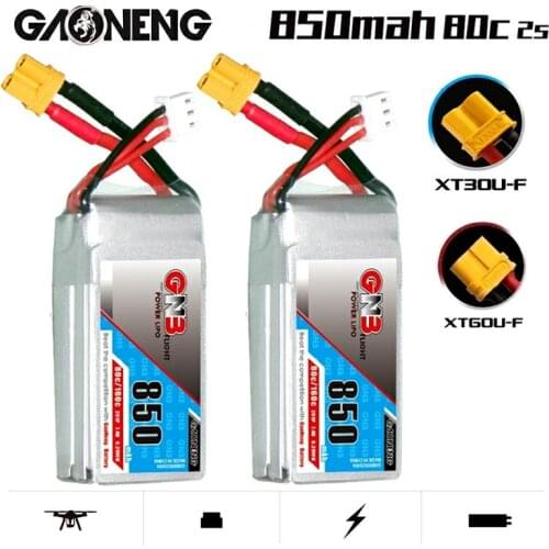 2PCS GaoNeng 850mAh 2S 7.4V 80C/160C Lipo battery JST or XT30 Plug for FPV Racing Drone Micro Quadcopter Helicopter RC parts