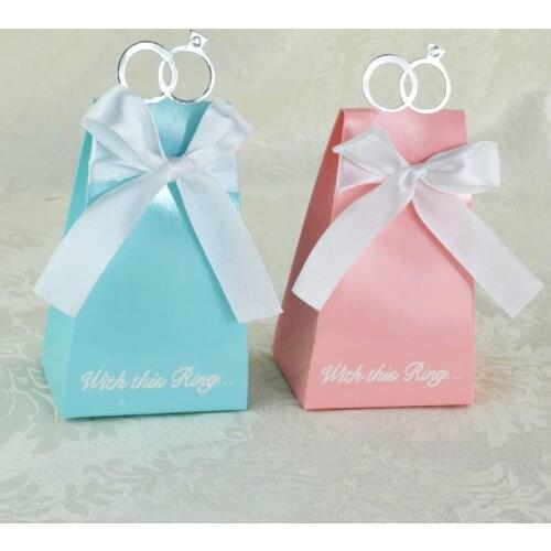 5pcs Gift Box Diamond Ring Candy Box Pink Blue White Gift Bag Wedding Candy Box with Ribbon for Wedding Gift Packaging