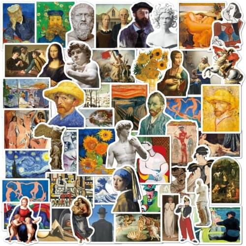 50PCS Oil Painting Art Van Gogh Mona Lisa Stickers Sticker For Car Guitar Laptop Luggage Skateboard Decals Graffiti Stickers F3