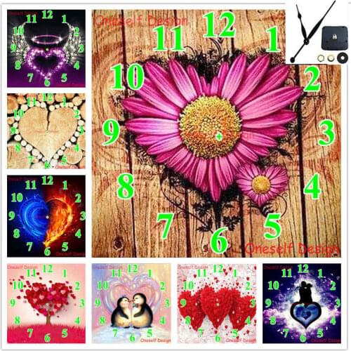 5d diamond painting with clock decortion home diamond embroidery set clock heart rhinestone pictures diamond mosaic wall sticker