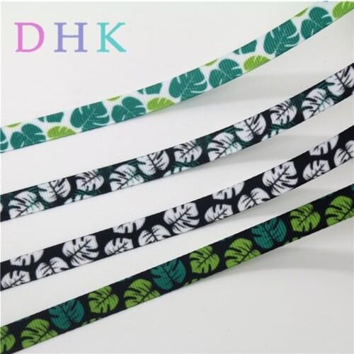 DHK 3/8'' 5yards Free shipping leaf Printed Grosgrain Ribbon Accessory hairbow headwear DIY decoration OEM 9mm C1673
